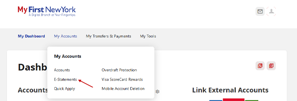 screenshot of estatement dropdown in online banking